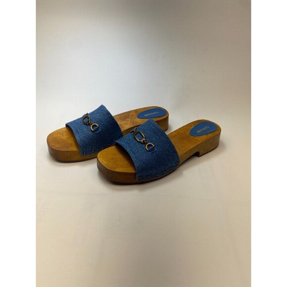 Larroude Womens Zuzi Denim Chain Slide Sandals Sz 11
